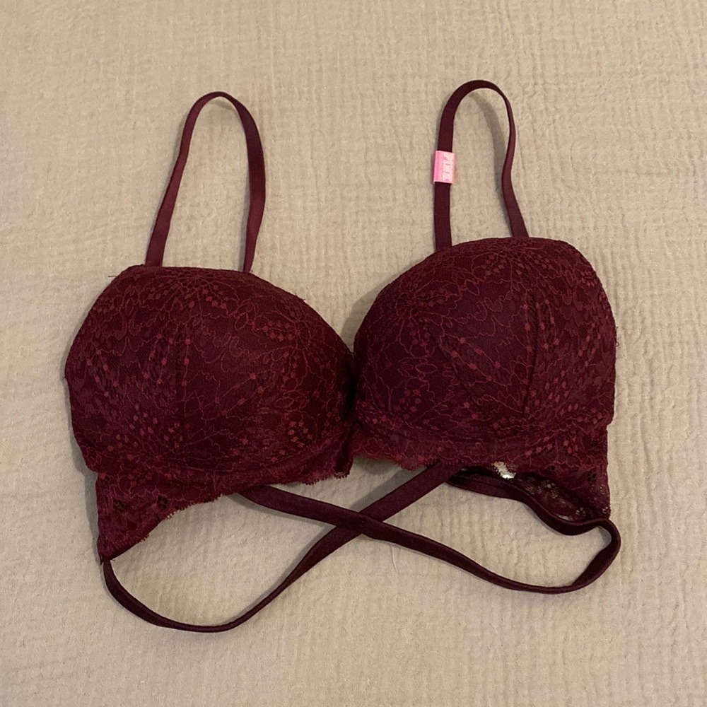PINK BURGUNDY PUSH UP BRA . Size 32D. New